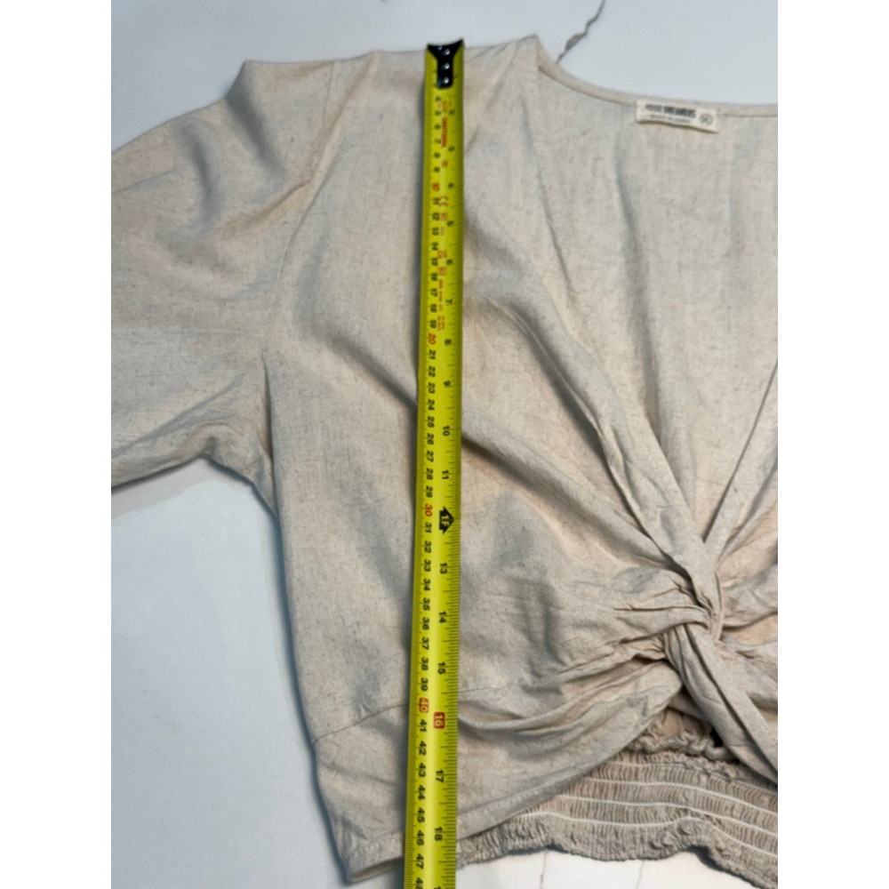 4OUR DREAMERS Beige Linen Wrap Crop Top XL Minimalist Boho Cottage Beach - Picture 7 of 10